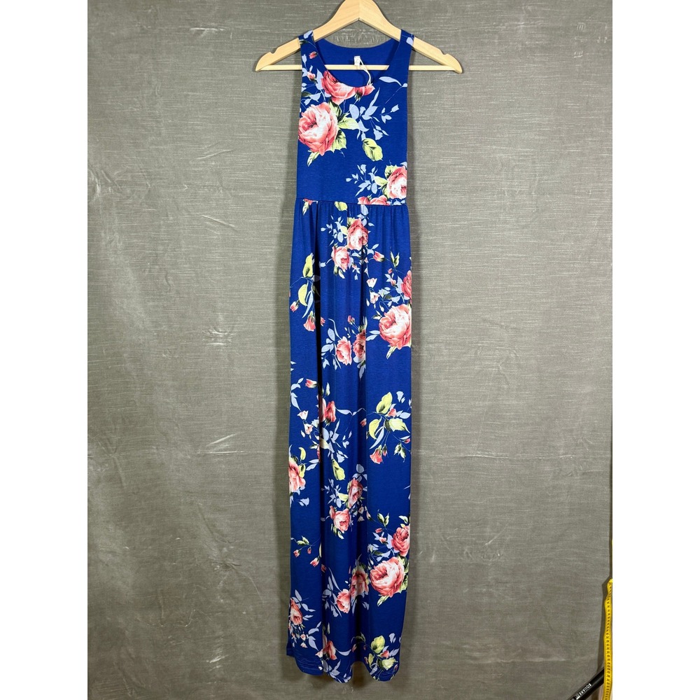PinkBlush‎ Womens Blue Floral Racerback Maxi Dress Pockets Maternity Size Small